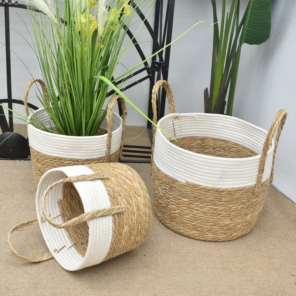 Inttox-🧺🌾 Panier de Rangement en Corde de Paille & Coton – Lot de 3