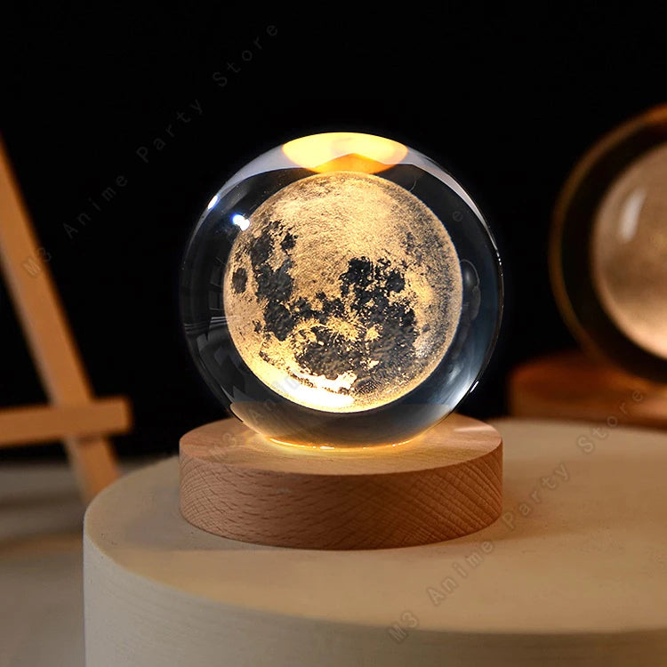 Inttox-🌕✨ Veilleuse Boule de Cristal 3D LED - Planètes et Lune 🌌💡