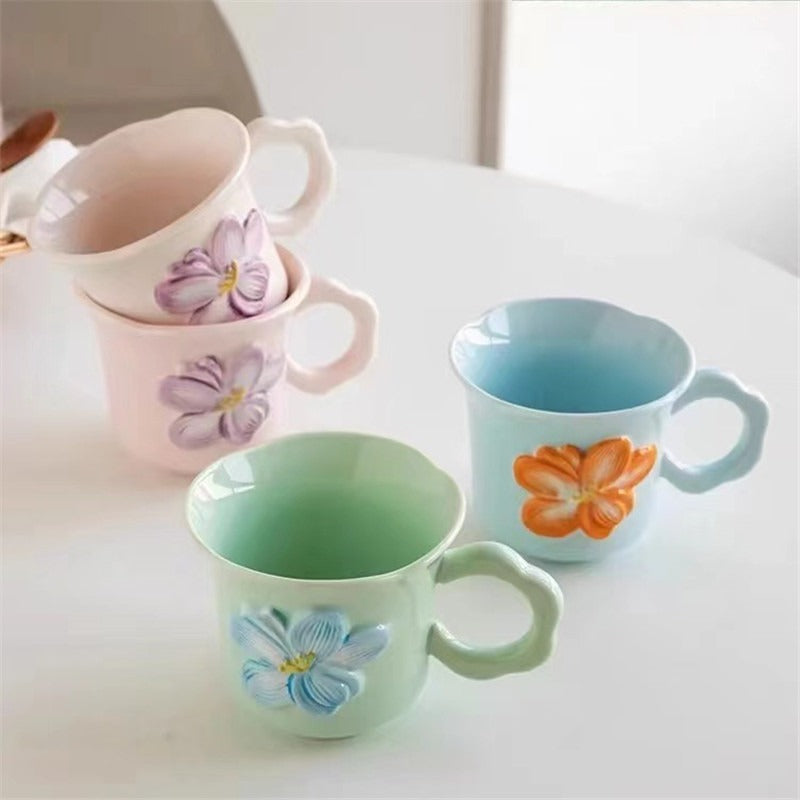 Inttox-🌸 2 Tasses à café en relief fleur Inttox