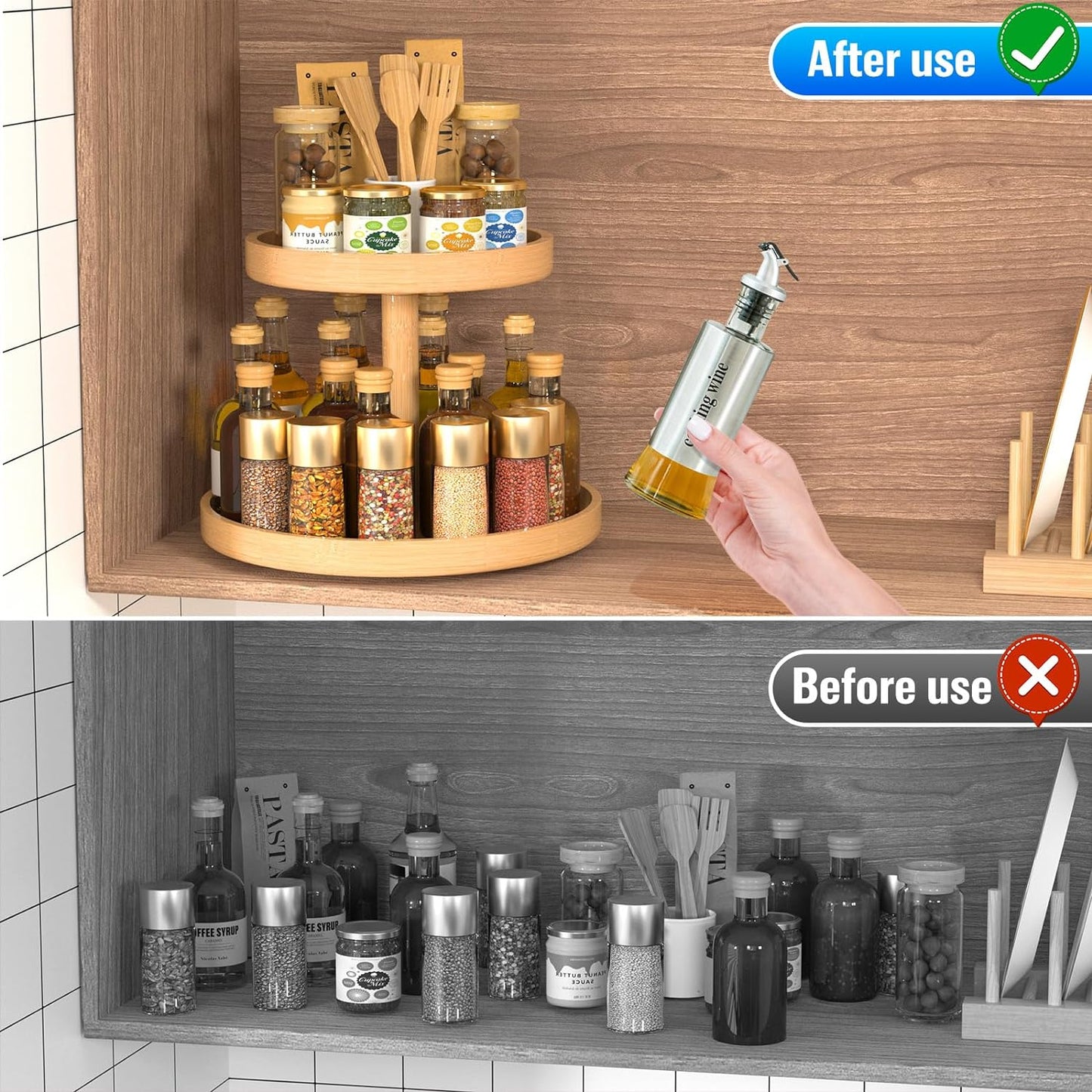 Inttox-Étagère de Rangement de Cuisine Multifonctionnelle Rotative en Bambou