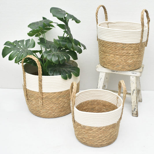 Inttox-🧺🌾 Panier de Rangement en Corde de Paille & Coton – Lot de 3
