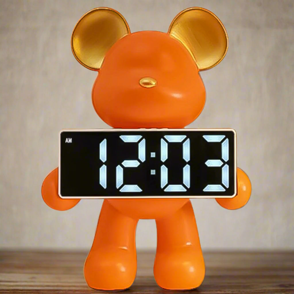 Inttox-🐻 Figurine Miniature d'Ours en Résine avec Alarme LED ⏰✨