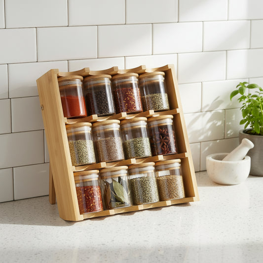 Inttox-Étagère à épices en bambou avec 12 bocaux