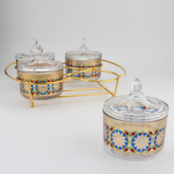 Inttox-🕌✨ Lot de 4 Sucriers Marocains en Verre de Style Islamique 🍯💛