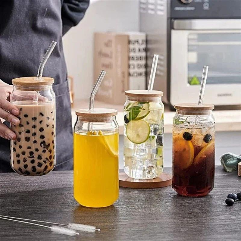 Inttox-Tasse en Verre Transparent avec Couvercle et Paille - Inttox