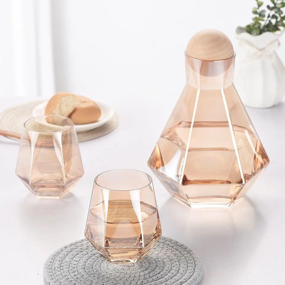 Inttox-Ensemble de Carafe en Verre avec Couvercle en Bois - 7 Pièces