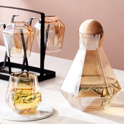 Inttox-Ensemble de Carafe en Verre avec Couvercle en Bois - 7 Pièces