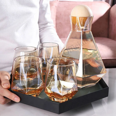 Inttox-Ensemble de Carafe en Verre avec Couvercle en Bois - 7 Pièces