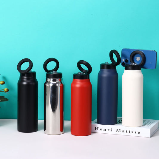 Inttox-🥤 Bouteille Thermos  avec Couvercle Magnétique & Support Téléphone 📱✨
