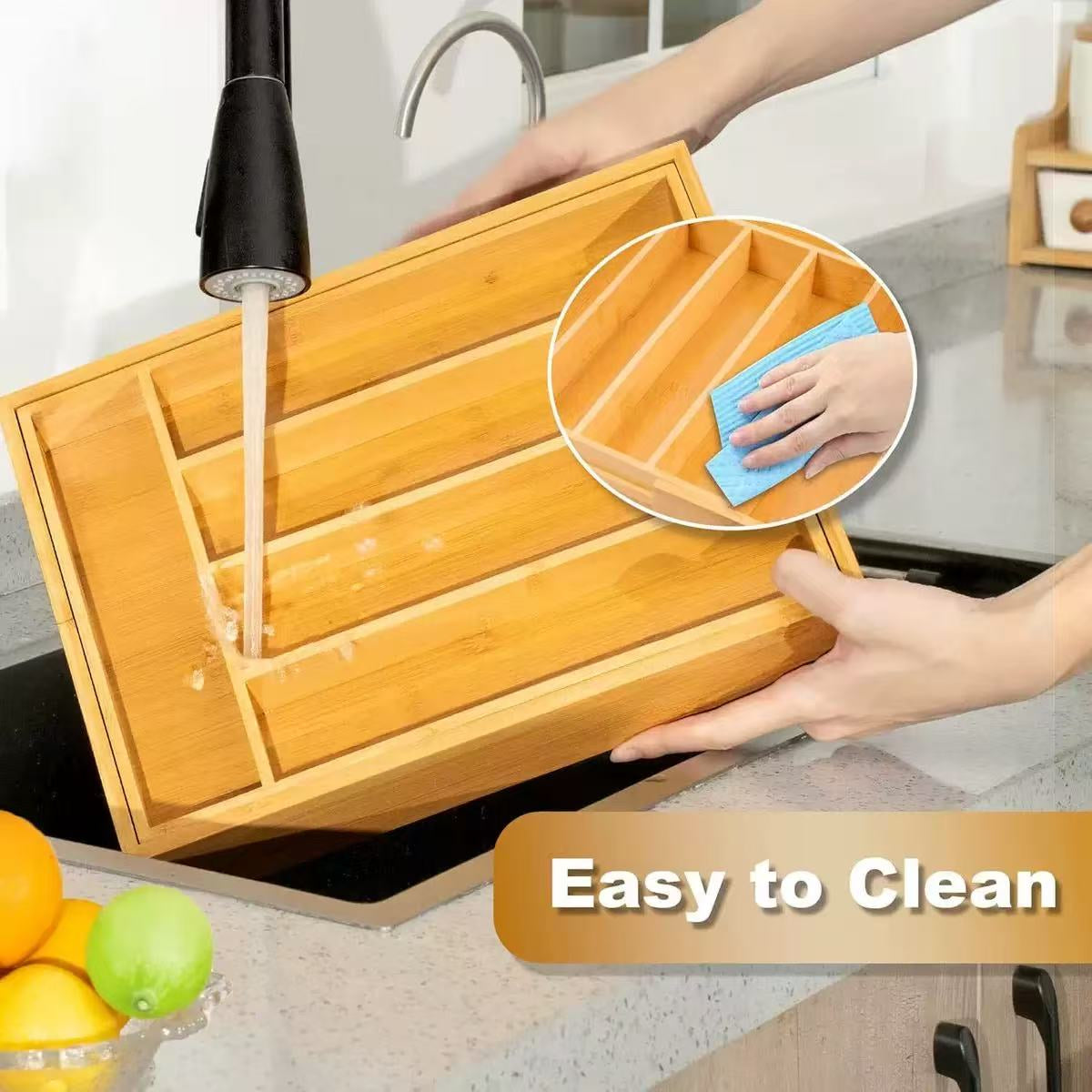 Inttox-Plateau Organisateur de Tiroir Extensible en Bambou