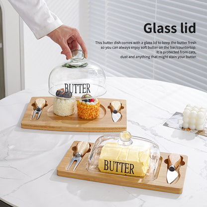 Inttox-Dôme pour Beurre / Fromage avec Planche à Découper & Couteau Intégré