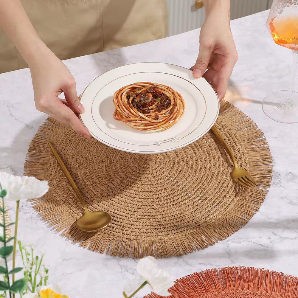 Inttox-🌿 Tapis de Table en papier tissé à pampilles Inttox 6 piece ✨