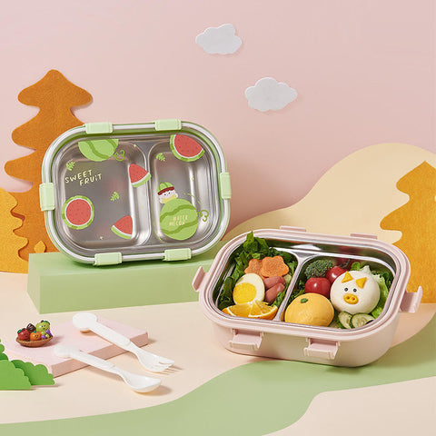 Inttox-Boîte à Lunch Isolée pour Enfants  Nouveau Modèle Portable et Scellé à 2 Compartiments avec Couvercle