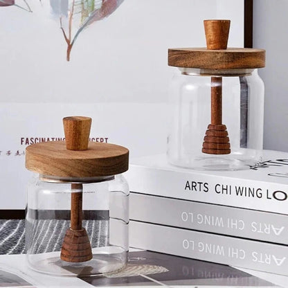🍯 Inttox – Pots de miel en verre avec couvercle en bois & tige d’agitation 🐝