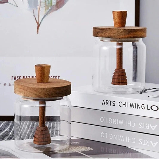 🍯 Inttox – Pots de miel en verre avec couvercle en bois & tige d’agitation 🐝