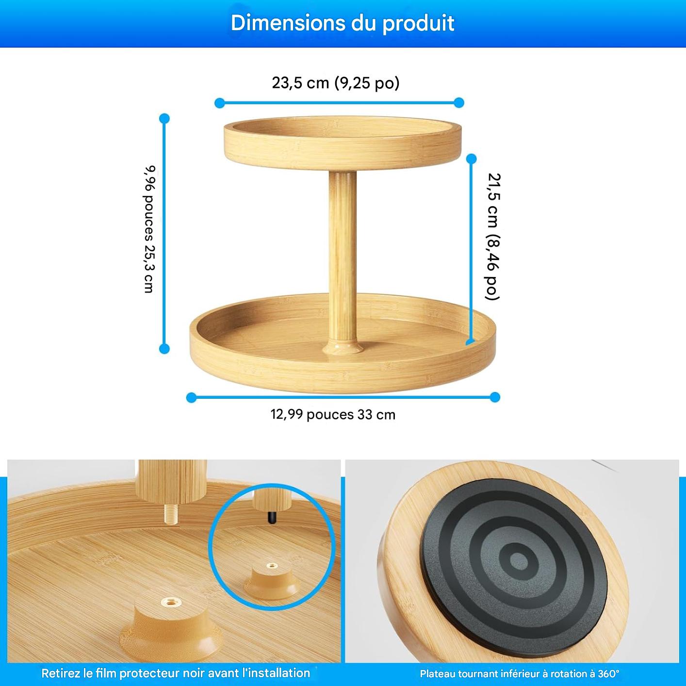 Inttox-Étagère de Rangement de Cuisine Multifonctionnelle Rotative en Bambou