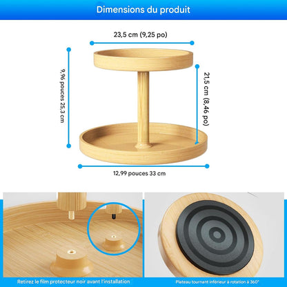 Inttox-Étagère de Rangement de Cuisine Multifonctionnelle Rotative en Bambou