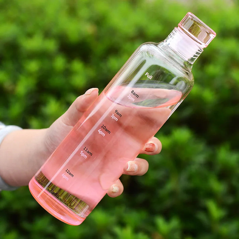 Inttox-🥛 Bouteille d’Eau Inttox Glass – Transparente avec Échelle de Temps & Couvercle