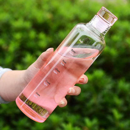 Inttox-🥛 Bouteille d’Eau Inttox Glass – Transparente avec Échelle de Temps & Couvercle
