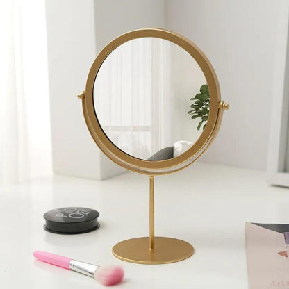 Inttox-Miroir de Maquillage de Bureau en Fer Or , Miroir de Coiffeuse Rotatif Portable pour Étudiant avec Support