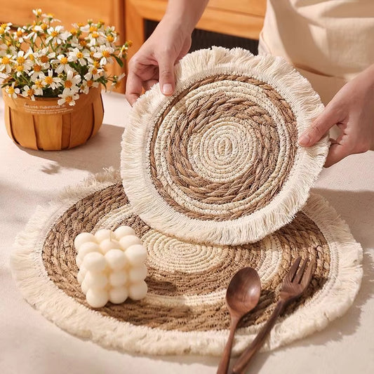 Inttox-🌿 Napperons ronds en rotin Inttox – Tissés à la main 🧺 | Lot de 6 pièces ✨