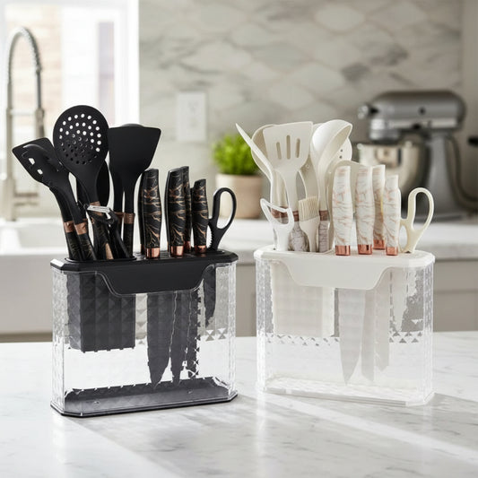 Inttox-Ensemble d’Ustensiles de Cuisine Inttox – 16 Pièces Marbre & Or