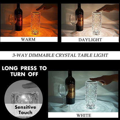 Inttox-LAMPE LED EN CRISTAL TOUCH CONTROL  ROSE DIAMOND LAMPE DE TABLE