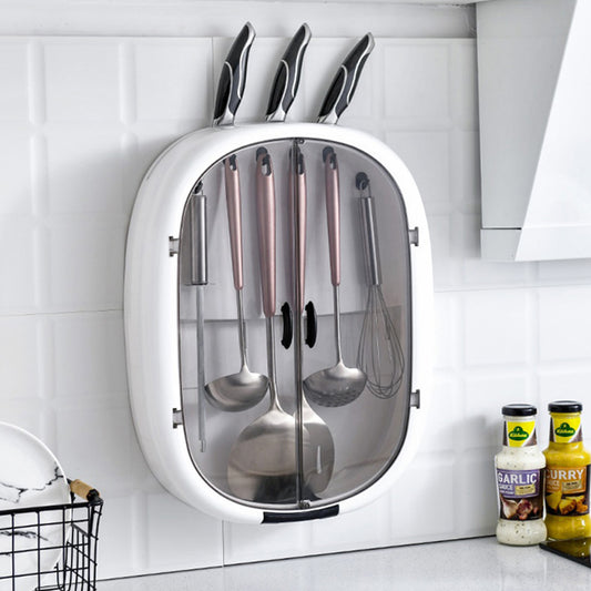 Inttox-Porte Couteaux Mural Vide avec Rangement et Étagères Multifonctionnelles pour Ustensiles de Cuisine