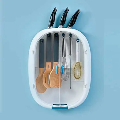 Inttox-Porte Couteaux Mural Vide avec Rangement et Étagères Multifonctionnelles pour Ustensiles de Cuisine