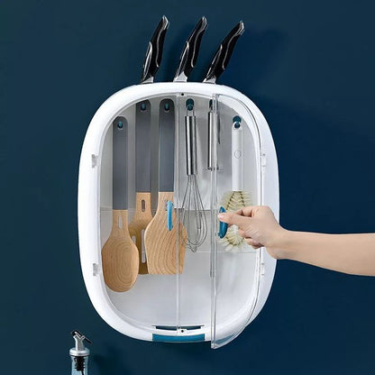 Inttox-Porte Couteaux Mural Vide avec Rangement et Étagères Multifonctionnelles pour Ustensiles de Cuisine