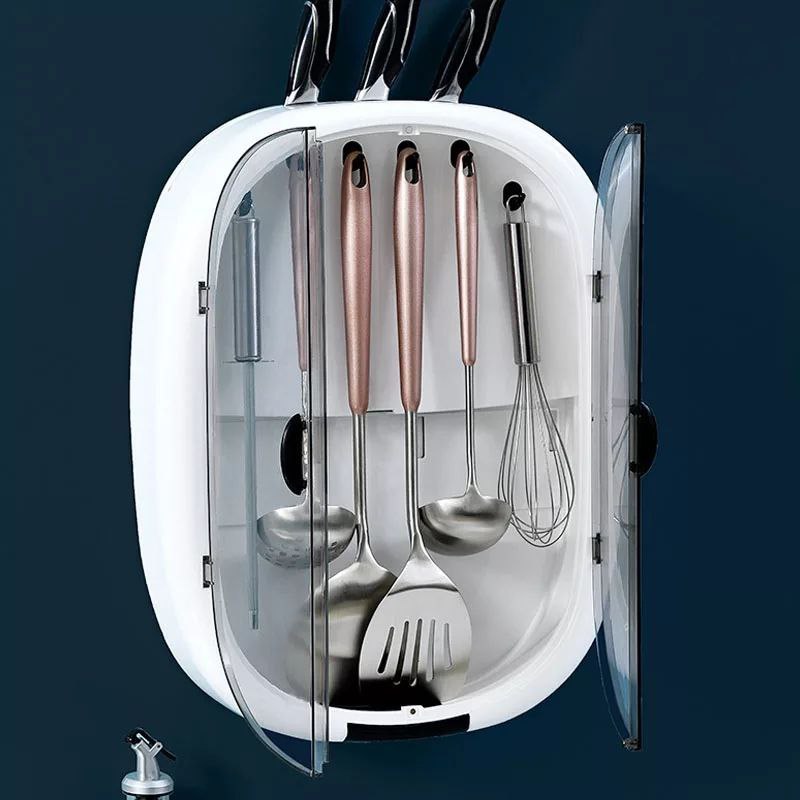 Inttox-Porte Couteaux Mural Vide avec Rangement et Étagères Multifonctionnelles pour Ustensiles de Cuisine