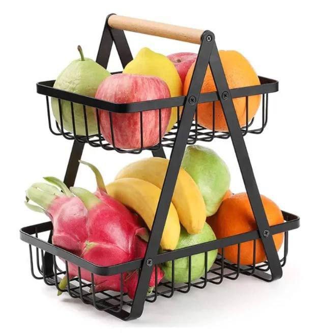 Inttox-Panier de rangement pour fruits en métal à 2 couches lavable et antirouille - Inttox
